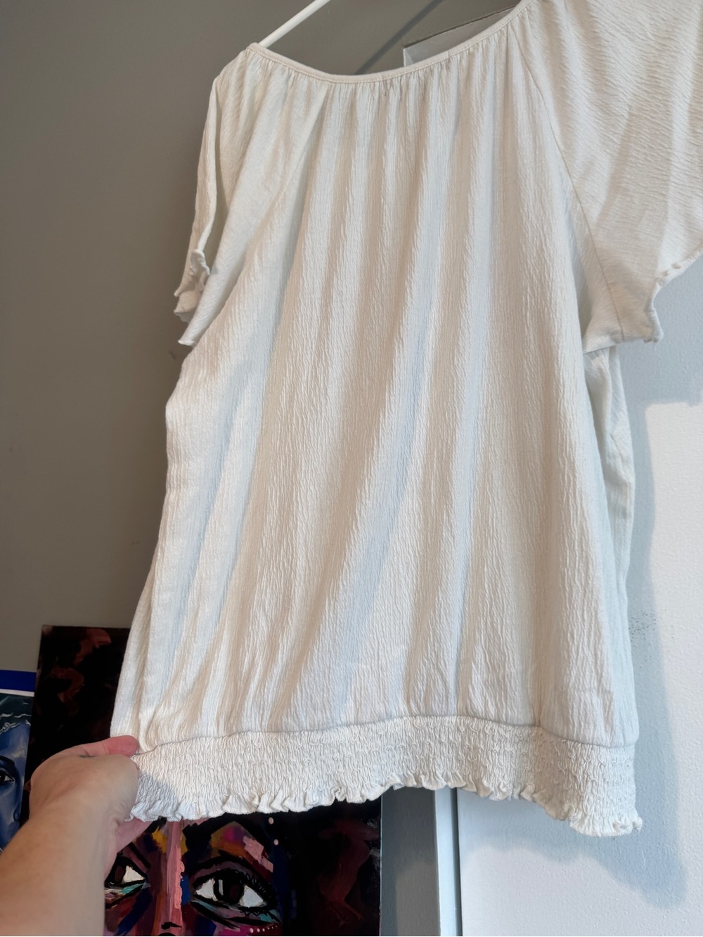 Boho Embroidered Flutter Sleeve Smocked Hem Blouse sz 1X XL - Picture 5 of 8